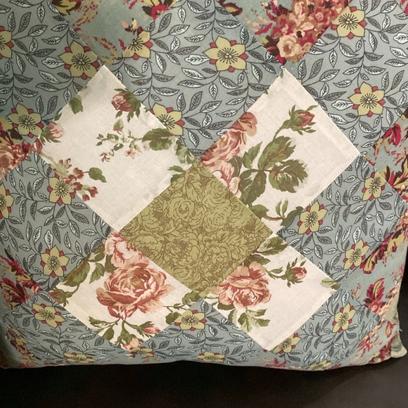 Olivia Embroidered Patchwork Throw Pillow, 100% Cotton, 16” x 16” NWT - Picture 2 of 4